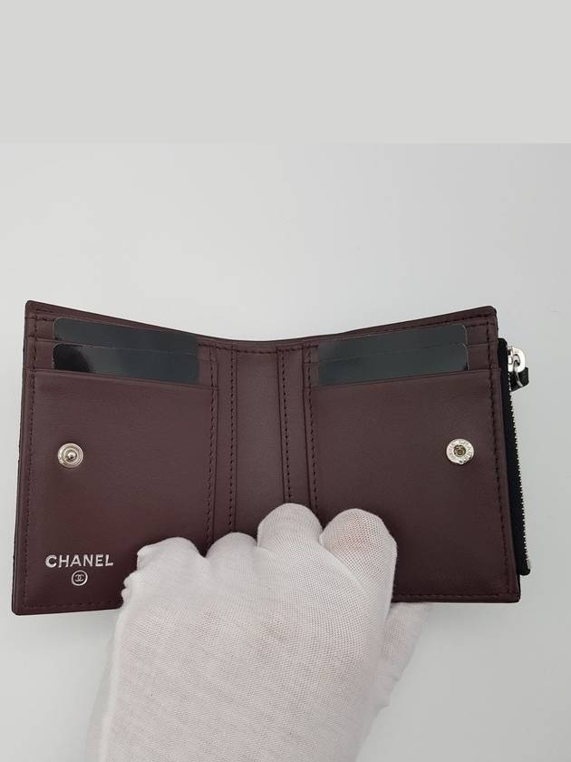 Calfskin Plain Folding Wallet Logo Folding Wallets Black - CHANEL - BALAAN 5