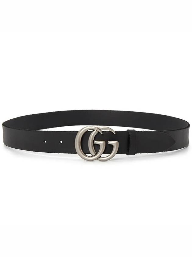 Silver Hardware GG Marmont Double Buckle Leather Belt Black - GUCCI - BALAAN 2