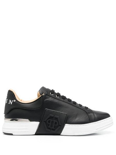 Logo Patch Leather Low Top Sneakers Black - PHILIPP PLEIN - BALAAN 1