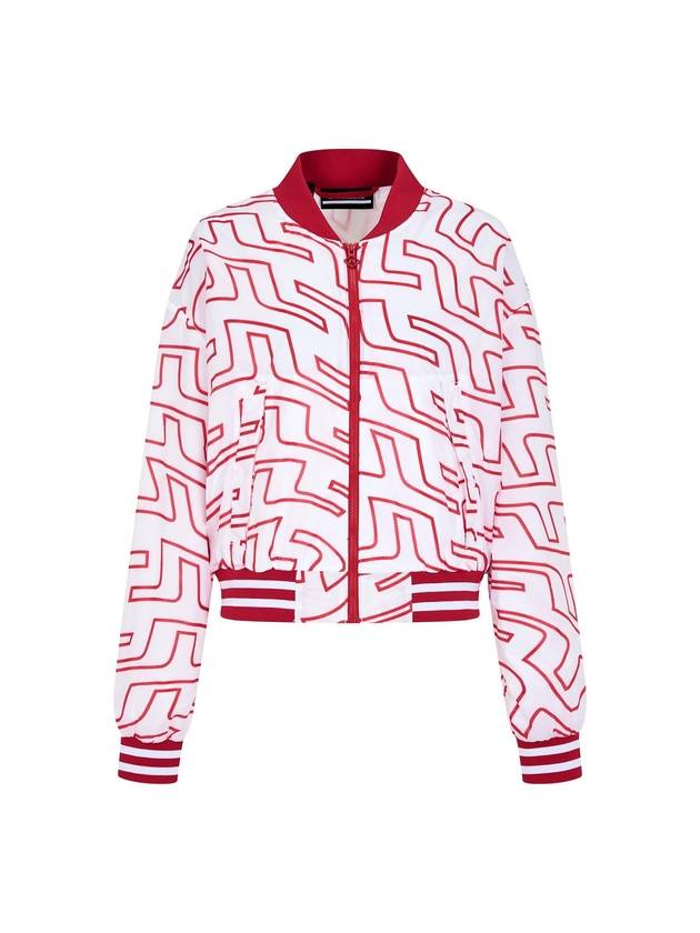 Women's Audrey Monogram Print Golf Crop Bomber Jacket Red - J.LINDEBERG - BALAAN 1