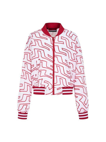 Women's Audrey Monogram Print Golf Crop Bomber Jacket Red - J.LINDEBERG - BALAAN 1