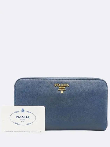 1M0506 Blue color Saffiano logo zip up long wallet - PRADA - BALAAN 1