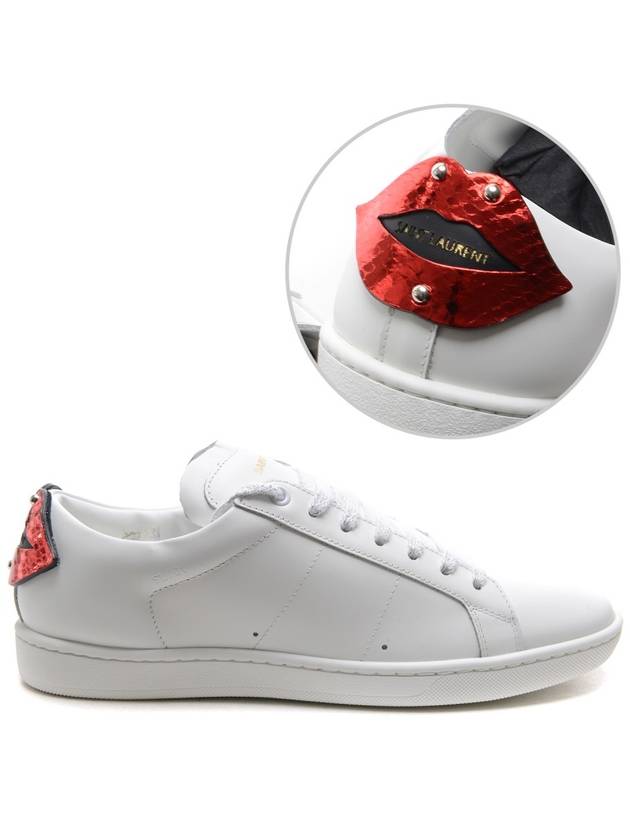 Signature Court Classic Lips Leather Low Top Sneakers White - SAINT LAURENT - BALAAN 2