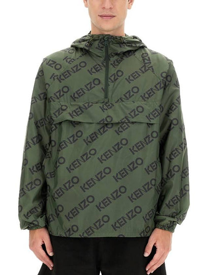 Allover Logo Hoodie Anorak Green - KENZO - BALAAN 2