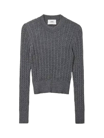 women s cable knit top gray - AMI - BALAAN 1