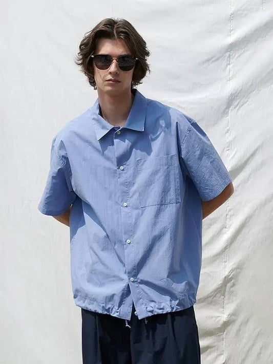 MEN One Pocket String Cotton Shirt Blue - PINBLACK - BALAAN 1