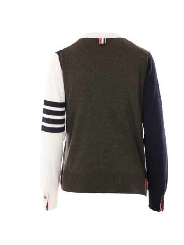 Funmix Fine 4 Bar V-neck Merino Knit Cardigan - THOM BROWNE - BALAAN 3