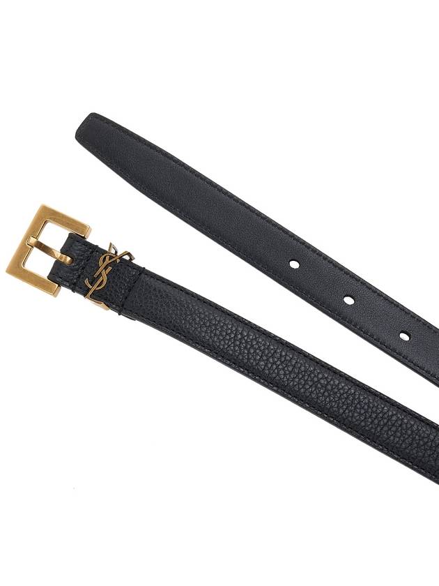 Cassandre Grained Leather Square Buckle Thin Belt Black - SAINT LAURENT - BALAAN 9