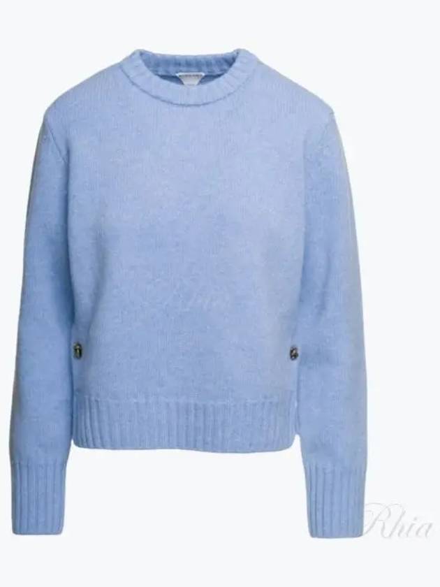 Metal Note Button Wool Knit Top Blue - BOTTEGA VENETA - BALAAN 2