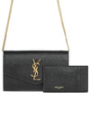 Monogram Uptown Chain Embossed Leather Long Wallet Black - SAINT LAURENT - BALAAN 2