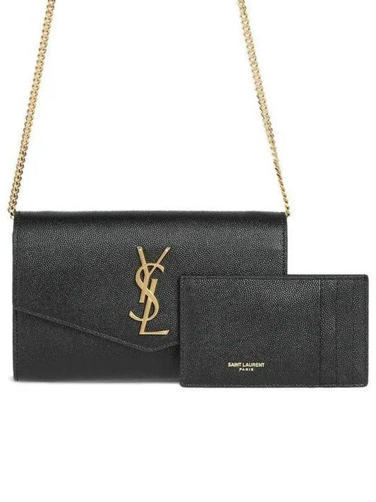 Monogram Uptown Chain Embossed Leather Long Wallet Black - SAINT LAURENT - BALAAN 2