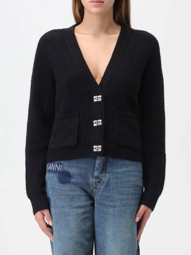 butterfly button alpaca wool cardigan black - GANNI - BALAAN 2