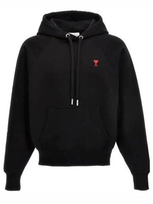 Heart Logo Cotton Hoodie Black - AMI - BALAAN 2