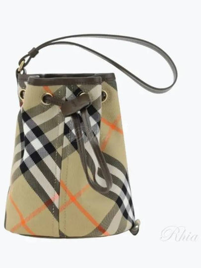 Check Drawstring Bucket Bag Sand - BURBERRY - BALAAN 2