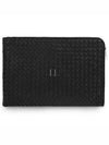 Intrecciato Weaving Zipper Clutch Bag Black - BOTTEGA VENETA - BALAAN 2