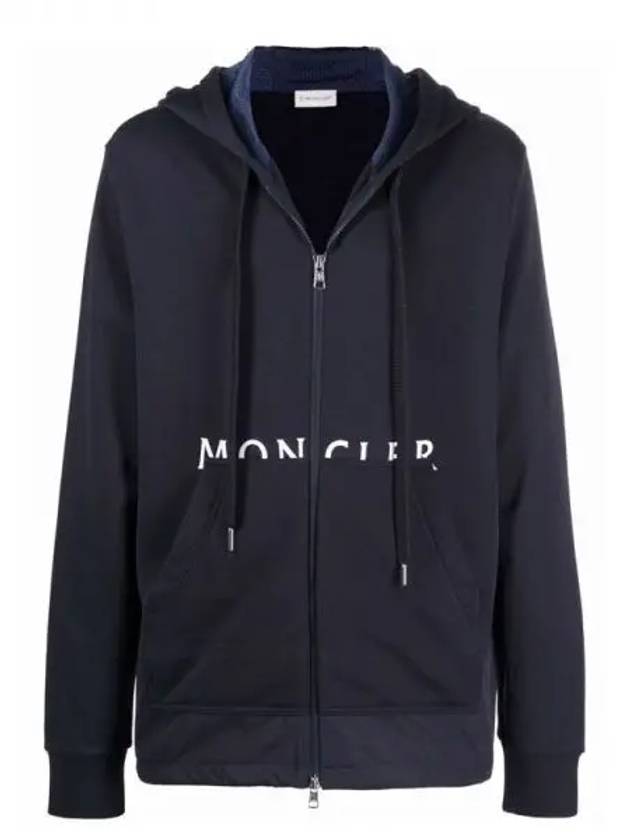 Embossed logo printed pocket hooded zip up navy men s jacket 233390 - MONCLER - BALAAN 1