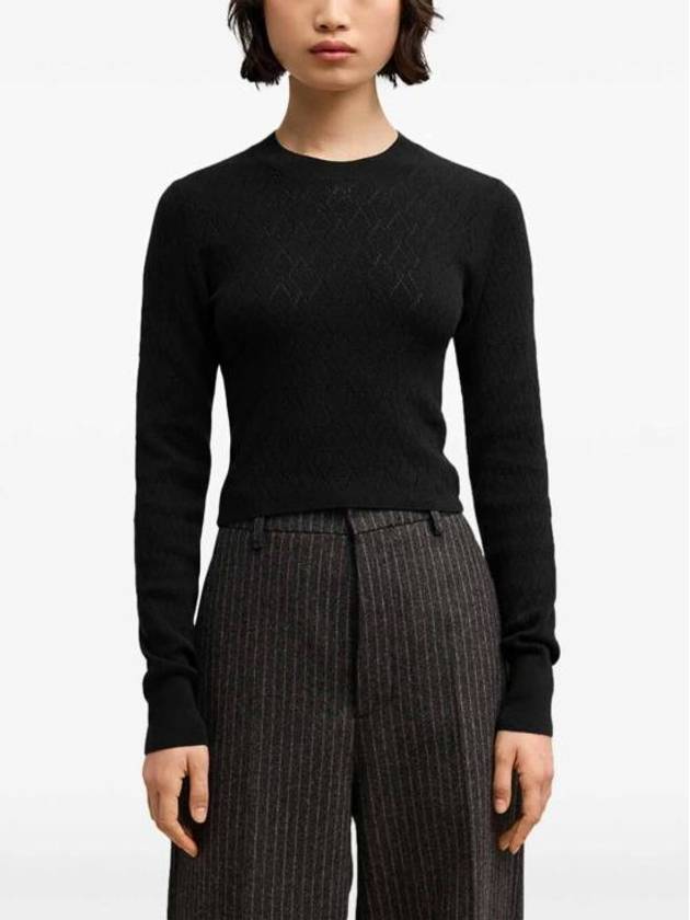 De Coeur Pointel Crew Neck Knit Top Black - AMI - BALAAN 6