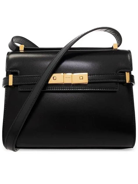 Manhattan Mini Embossed Gold-Tone Logo Leather Cross Bag Black - SAINT LAURENT - BALAAN 2