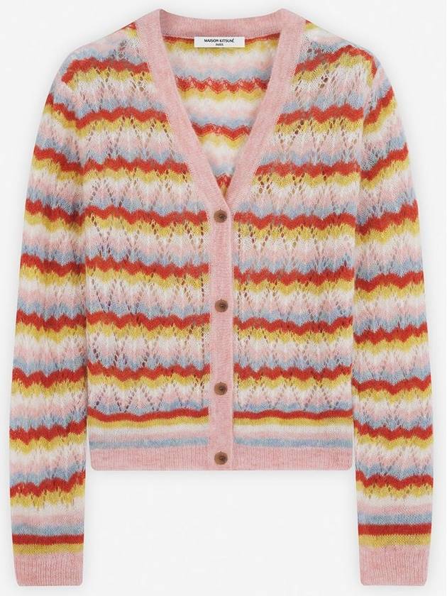 Striped Alpaca Lace V-Neck Cardigan Pasture Rose Wild Strawberry - MAISON KITSUNE - BALAAN 1