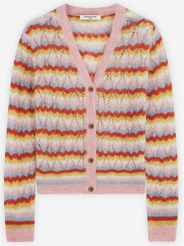 Striped Alpaca Lace V-Neck Cardigan Pasture Rose Wild Strawberry - MAISON KITSUNE - BALAAN 1