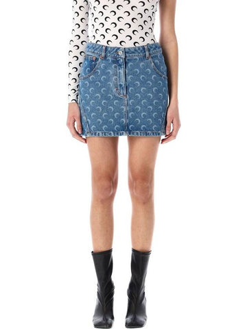 Marine Serre Moon Laser Denim Mini Skirt - MARINE SERRE - BALAAN 1