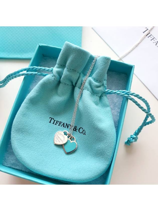 Blue Double Heart Tag Pendant Necklace Blue Silver - TIFFANY & CO. - BALAAN 3