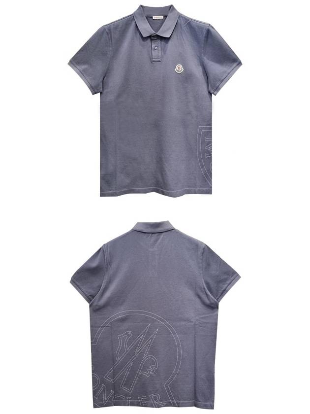 Chest Logo Patch Polo Shirt Blue Grey - MONCLER - BALAAN 5