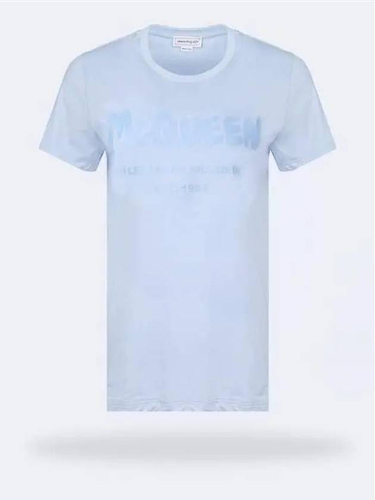 Women's Graffiti Logo Short Sleeve T-Shirt Light Blue - ALEXANDER MCQUEEN - BALAAN 2