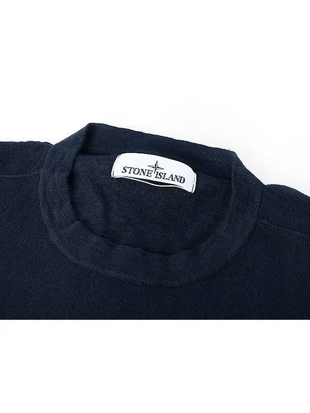 Logo Organic Cotton Long Sleeve T-Shirt Navy Blue - STONE ISLAND - BALAAN 4