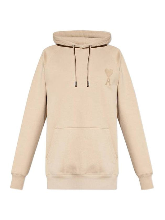 Big Heart Logo Heavy Loopback Organic Cotton Fleece Hoodie Beige - AMI - BALAAN 1