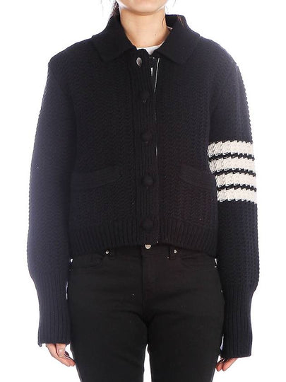 4 Bar Button Merino Wool Polo Cardigan Navy - THOM BROWNE - BALAAN 2