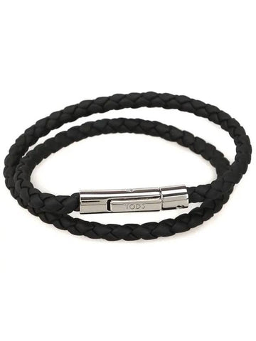 Silver Hardware My Colors Leather Woven Bracelet Black - TOD'S - BALAAN 1