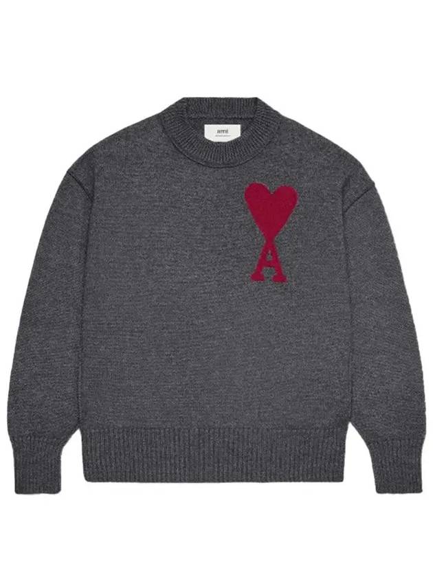 Intarsia Big Heart Logo Wool Knit Top Grey - AMI - BALAAN 2