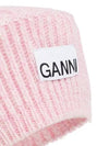 logo rib edge wool beret lilac - GANNI - BALAAN.