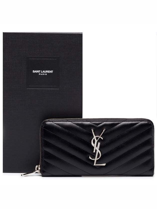 Matelasse Monogram Zipper Long Wallet Black - SAINT LAURENT - BALAAN.