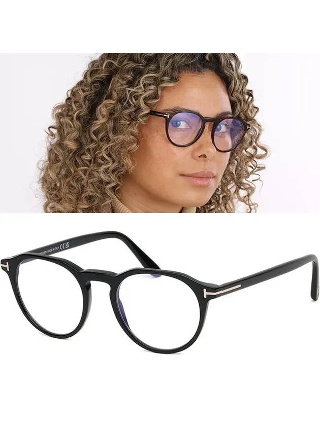 Blue light blocking glasses frame TF5833B 001 round horn rim men women eye protection - TOM FORD - BALAAN 1