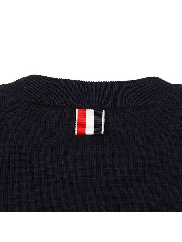 Milano Stitch Crewneck 4-Bar Cotton Crepe Knit Top Navy - THOM BROWNE - BALAAN 5