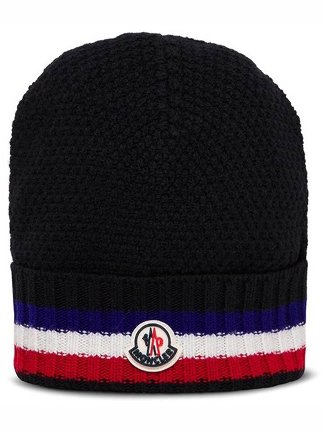 tricolor line logo patch beanie black - MONCLER - BALAAN 2