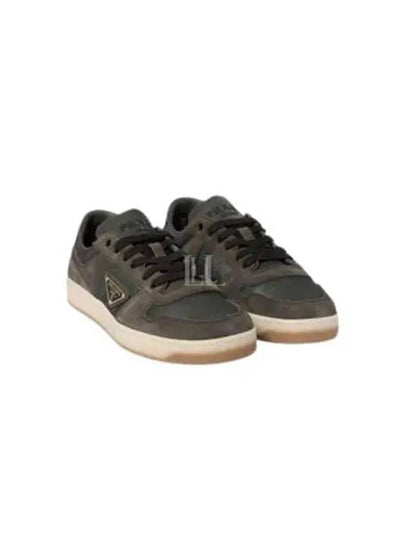 Enamel Triangle Suede Low Top Sneakers Grey - PRADA - BALAAN 2