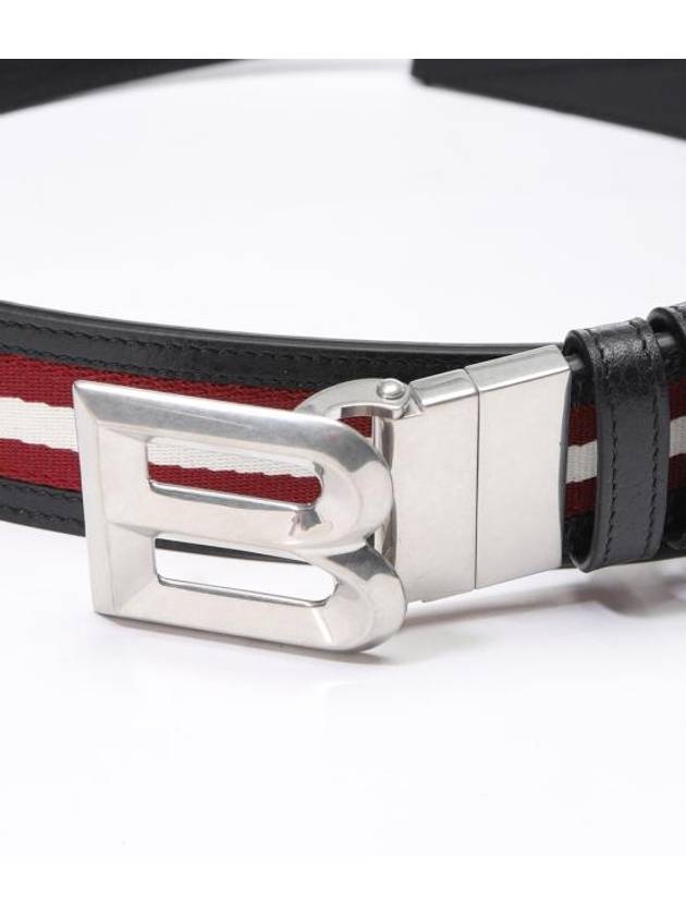 B Bold Buckle Striped Leather Belt Black - BALLY - BALAAN 3