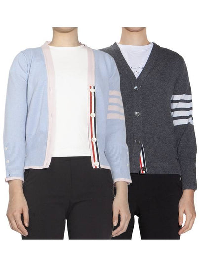 4Bar Stripe V Neck Cashmere Cardigan Light Blue - THOM BROWNE - BALAAN 2