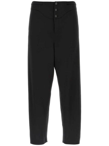 Button Detailed Silk Straight Pants Black - SAINT LAURENT - BALAAN 1