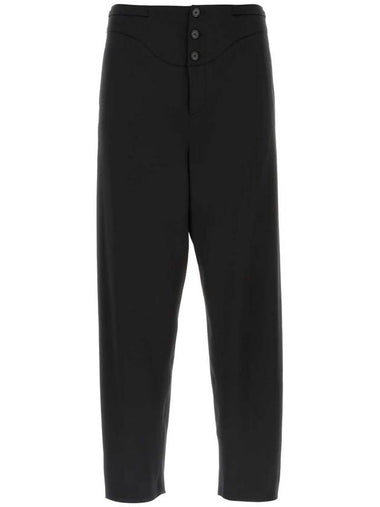 Button Detailed Silk Straight Pants Black - SAINT LAURENT - BALAAN 1