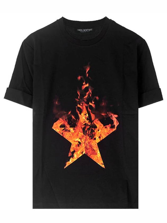 Fire Star Print Loose Fit Short Sleeve T-Shirt Black - NEIL BARRETT - BALAAN 2