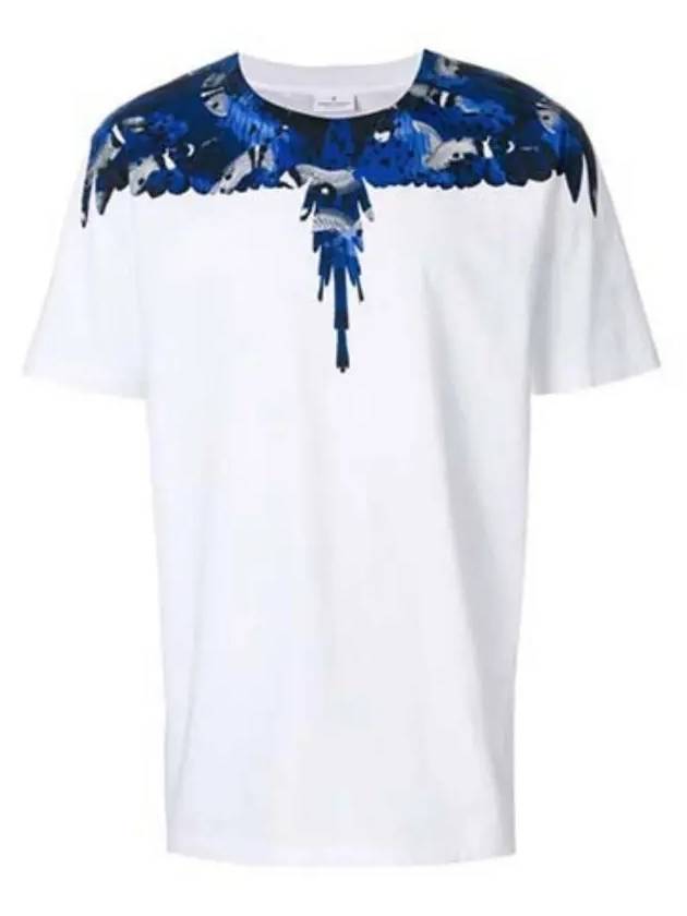 Camo Blue Wings Short Sleeve T-Shirt White - MARCELO BURLON - BALAAN.