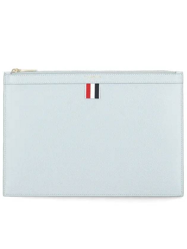 Pebble Grain Three Stripes Zipper Small Clutch Bag Light Blue - THOM BROWNE - BALAAN 1