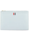 Pebble Grain Three Stripes Zipper Small Clutch Bag Light Blue - THOM BROWNE - BALAAN 1