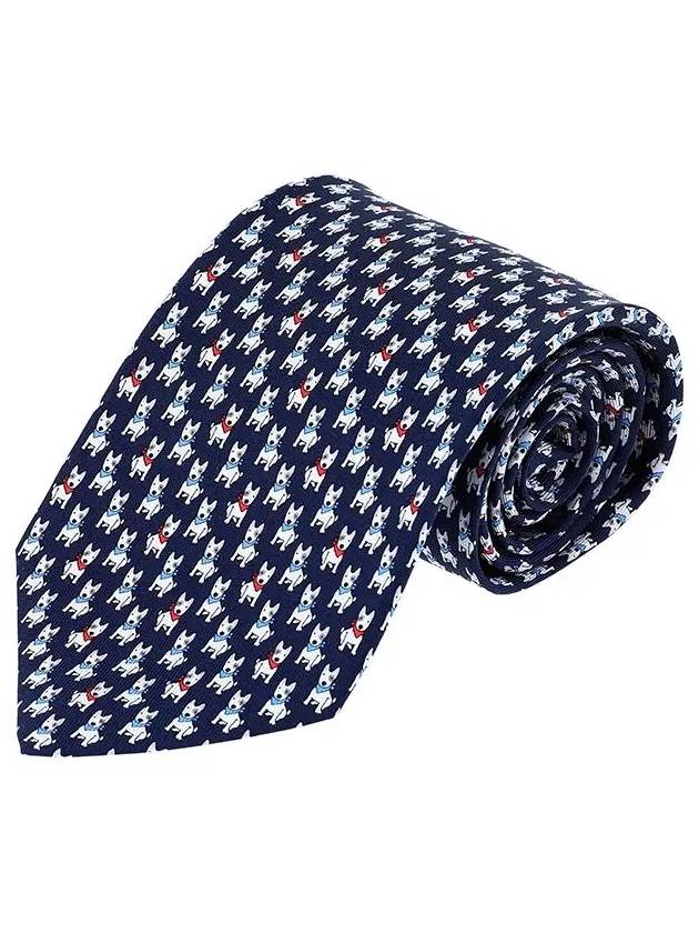 Terrier print silk tie dark blue - SALVATORE FERRAGAMO - BALAAN 3