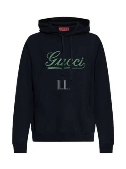 Embroidered Cotton Hoodie Navy - GUCCI - BALAAN 2