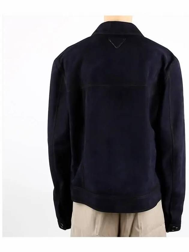 Triangle Logo Suede Jacket Navy - PRADA - BALAAN 5